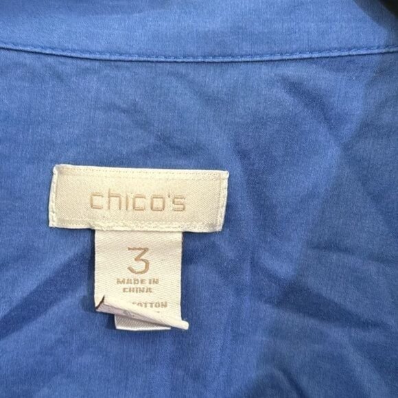 Chicos Womens Blue Button-Down Shirt Size 3 Cotton Blend Long Sleeve Roll Tab Ca - Picture 3 of 9